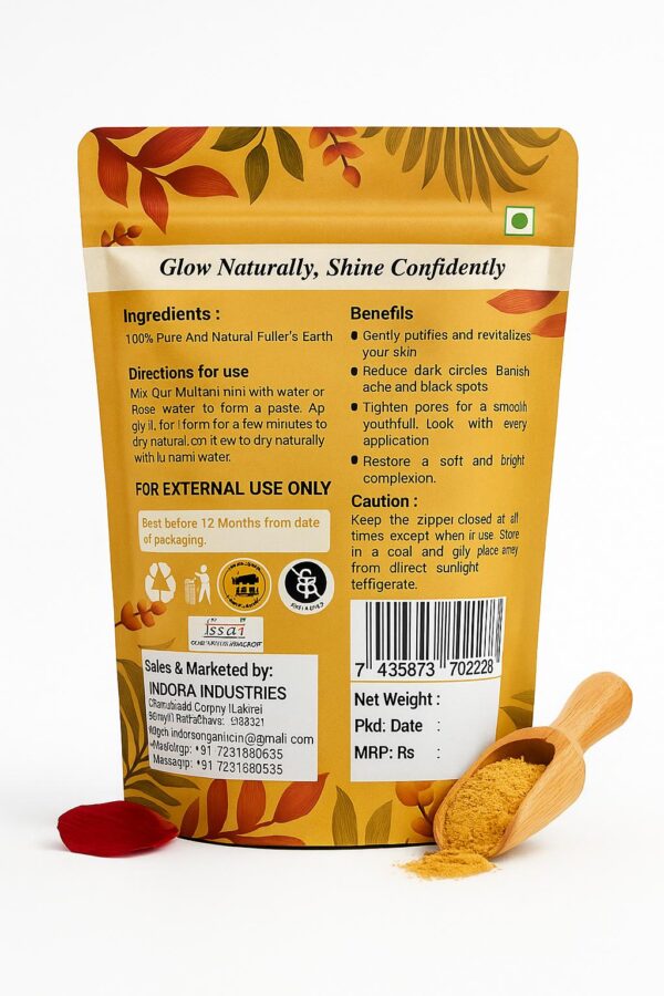 Indora Organic Multani Mitti Powder Face Pack | 100% Pure Fuller's Earth – 400g - Image 2