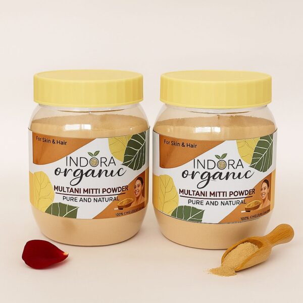 Indora Organic Multani Mitti Powder Face Pack for Glowing Skin, Acne & Oil Control | 300g - Image 3